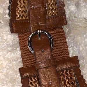 Wide Vegan Woven Leather & Spandex Metal Buckled Belt